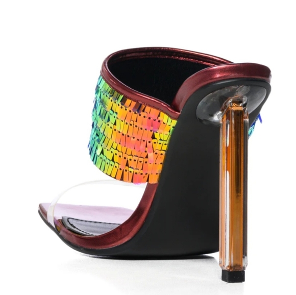 Akira NIB Gorgeous Rainbow Sequin Sandals - Picture 7 of 12